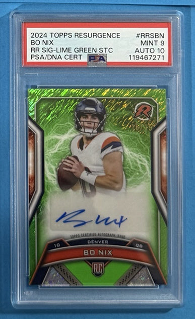 2024 Bo Nix — Resurgence Resurgence Rookie Signatures [Lime Green Static] — PSA 9 — front — Inventory P707-D