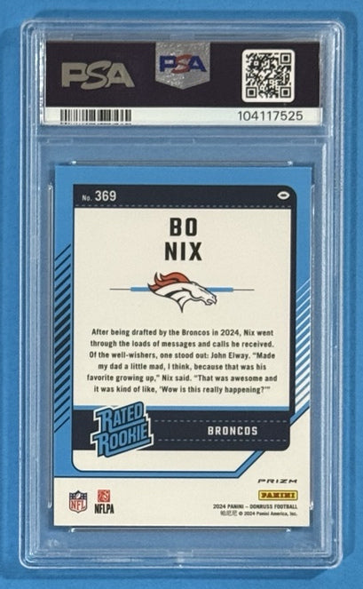 2024 Bo Nix — Donruss Optic Preview / Rated Rookie [Red Pandora] — PSA 10 — back — Inventory P708-B
