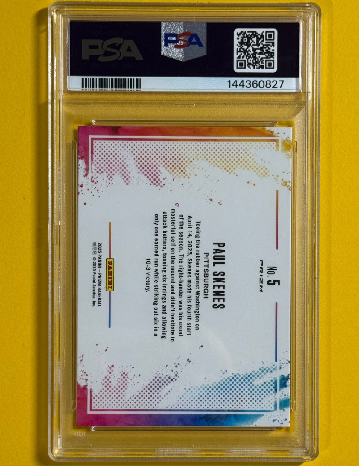 2025 Paul Skenes — Prizm Color Blast [Base] — PSA 10 — back — Inventory P709-A
