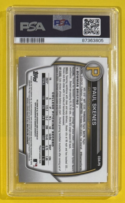 2023 Paul Skenes — Bowman Draft Chrome Prospect Autographs [Base] — PSA 9 — back — Inventory P709-B