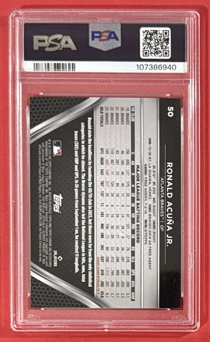 2024 Ronald Acuna Jr. — Topps Chrome Black Base [Green Wave Refractor] — PSA 10 — back — Inventory P710-A