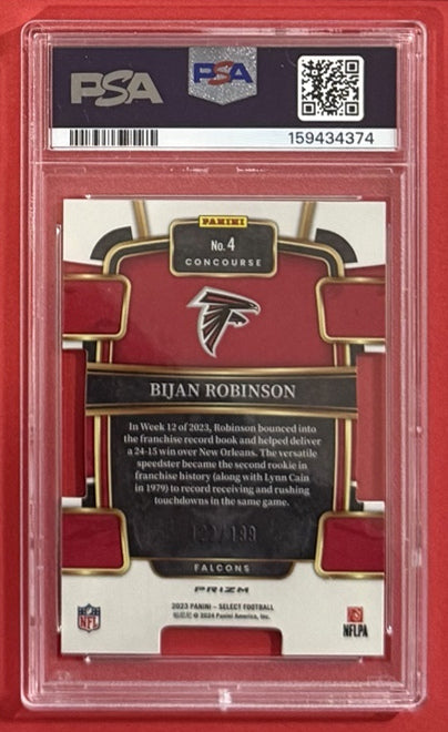 2023 Bijan Robinson — Select Concourse [Die-Cut White Prizm] — PSA 10 — back — Inventory P711-D