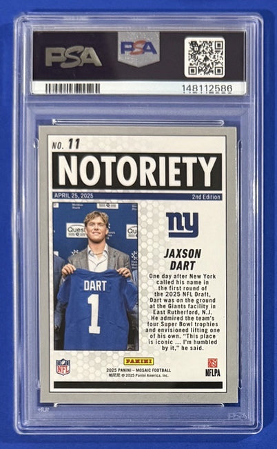 2025 Jaxson Dart — Mosaic Notoriety [Mosaic] — PSA 10 — back — Inventory P144-D