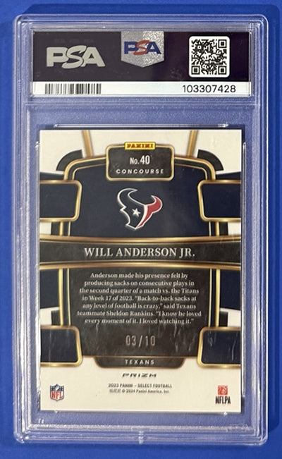 2023 Will Anderson Jr. — Select Concourse [Dragon Scale Gold Prizm] — PSA 9 — back — Inventory P144-B