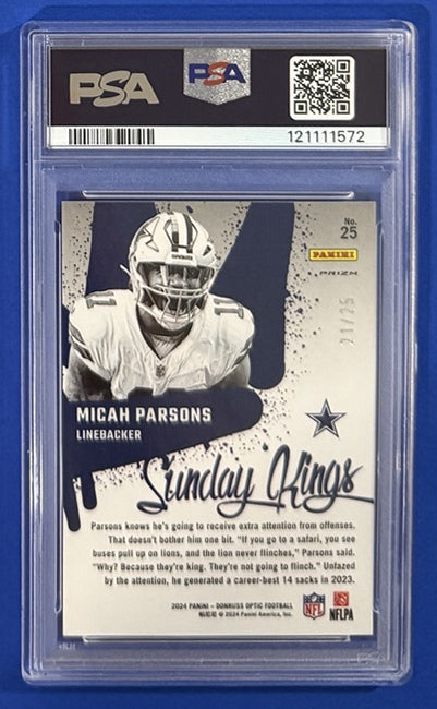 2024 Micah Parsons — Donruss Optic Sunday Kings [Black Pandora] — PSA 10 — back — Inventory P714-D