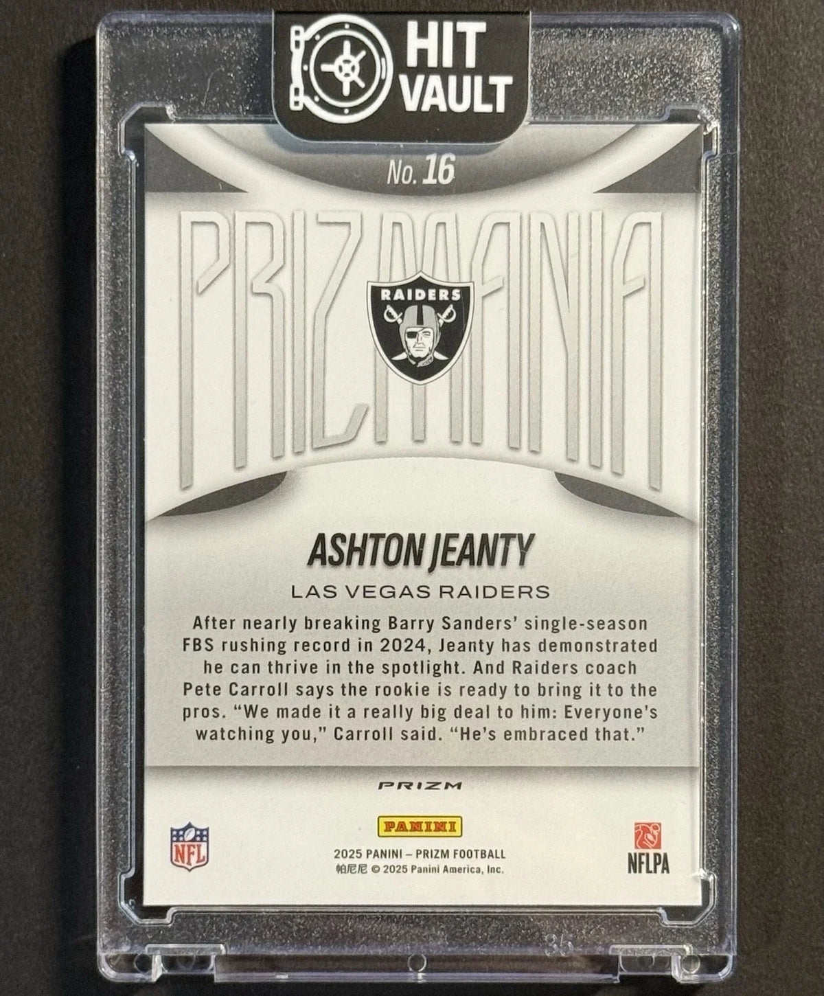 P716-B — 2025 Panini Prizm Ashton Jeanty Prizmania Rookie #16 — back