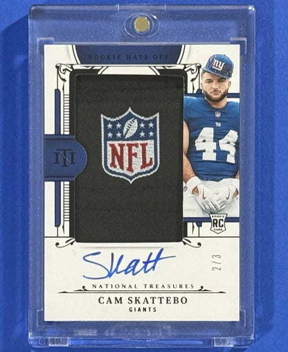 P717-A — 2025 National Treasures Cam Skattebo Rookie Hats Off NFL Shield Auto 2/3 — front