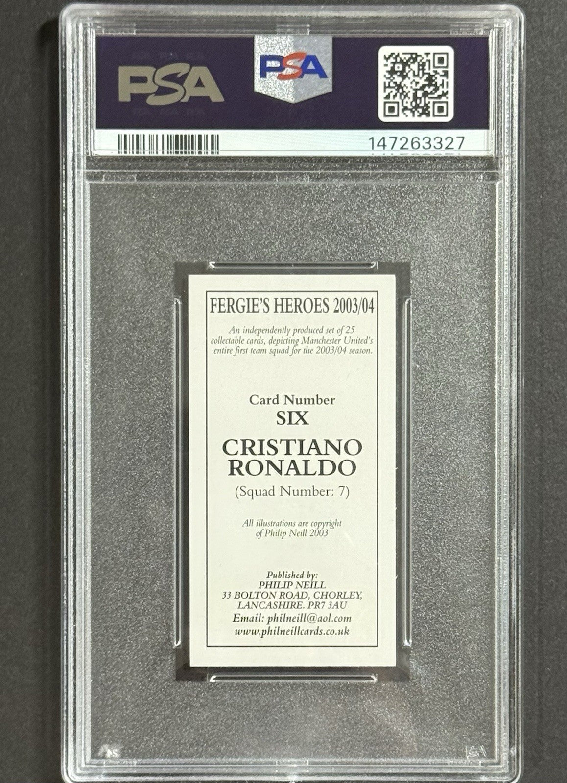 2003 Cristiano Ronaldo — Fergie's Heroes — PSA 10 — back — Inventory P597-C