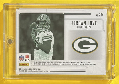 2020 Jordan Love — Absolute Rookie Premiere Materials Autographs [Base] — back — Inventory P069-A