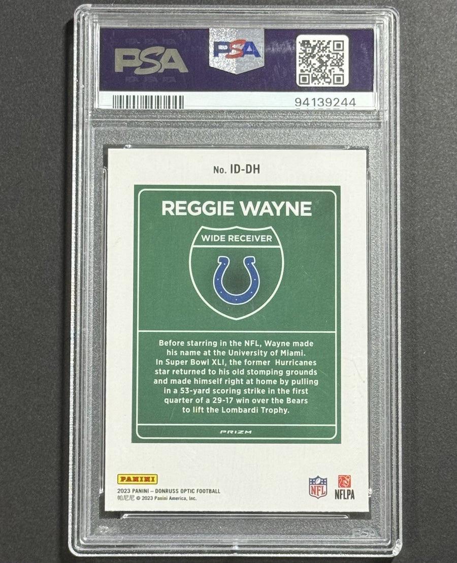 2023 Reggie Wayne — Donruss Optic Super Bowl Downtown — PSA 9 — back photograph