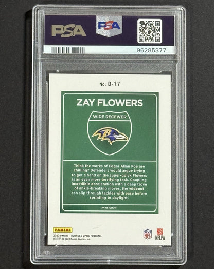 2023 Zay Flowers — Donruss Optic Downtown — PSA 10 — back — Inventory P596-D