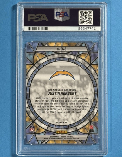 2023 Justin Herbert — Mosaic Stained Glass [SSP / Case Hit] — PSA 10 — back — Inventory P132-C