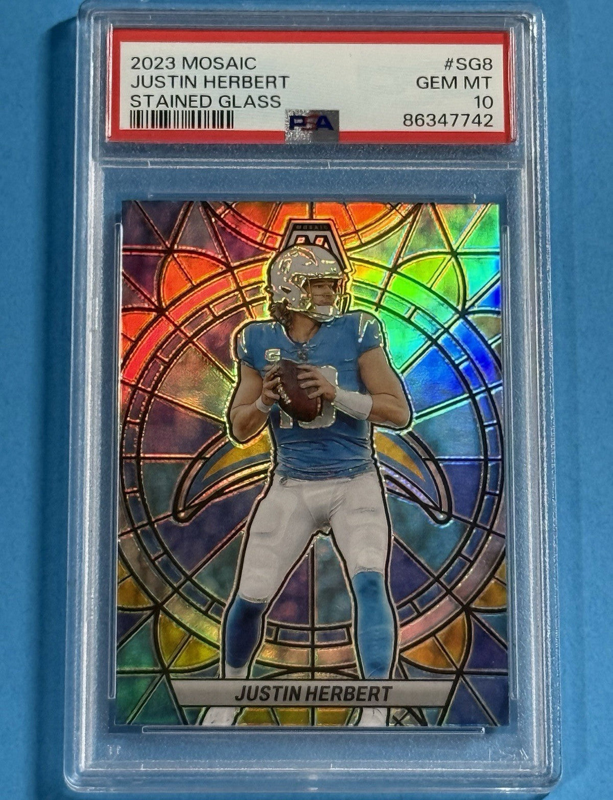 2023 Justin Herbert — Mosaic Stained Glass [SSP / Case Hit] — PSA 10 — front — Inventory P132-C