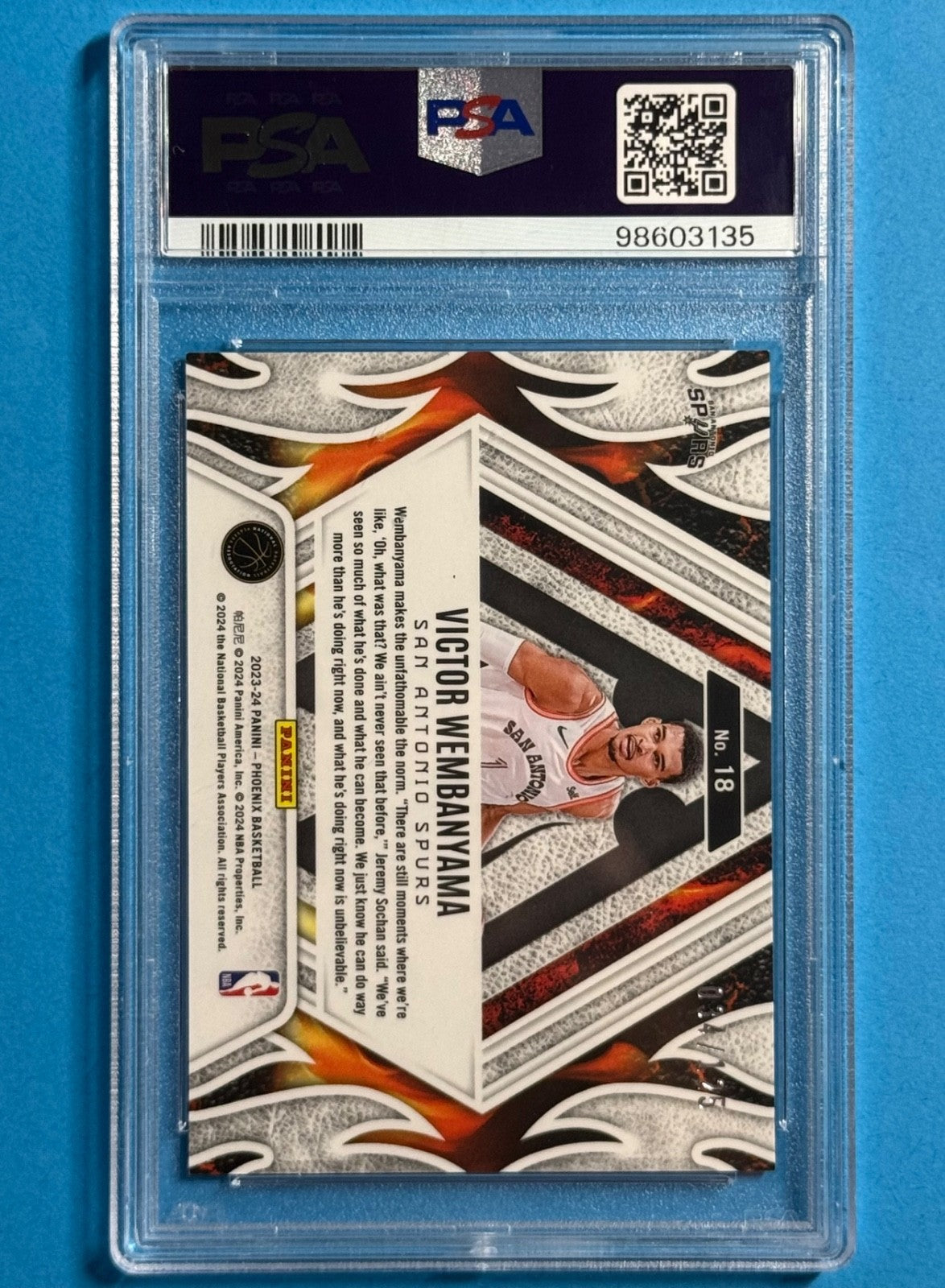 2023-24 Victor Wembanyama — Phoenix Fire Forged [Red] — PSA 10 — back — Inventory P592-C
