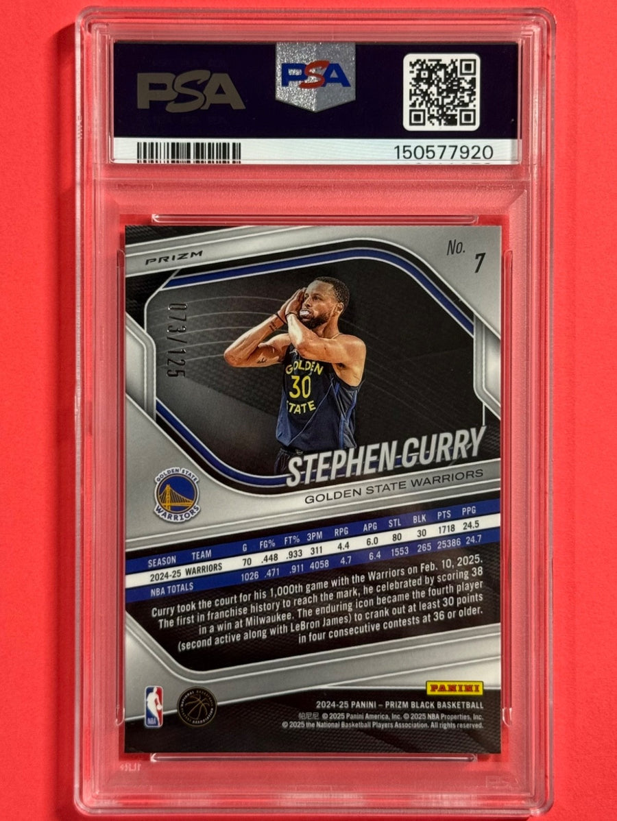 2024-25 Stephen Curry — Prizm Black [Blue Ice] — PSA 10 — back photograph