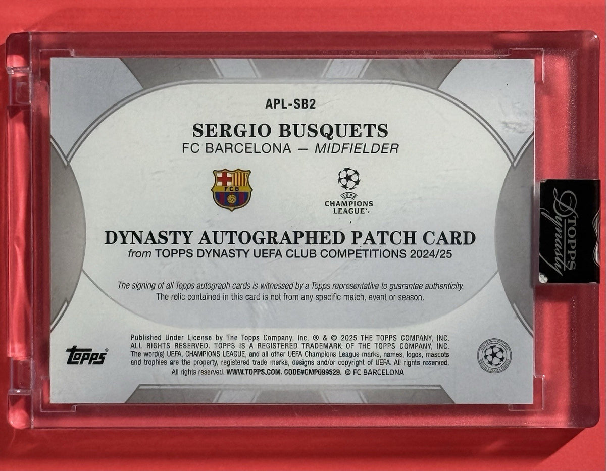 2024-25 Sergio Busquets — Dynasty UEFA Club Competitions Autographed Patch — back — Inventory P591-A