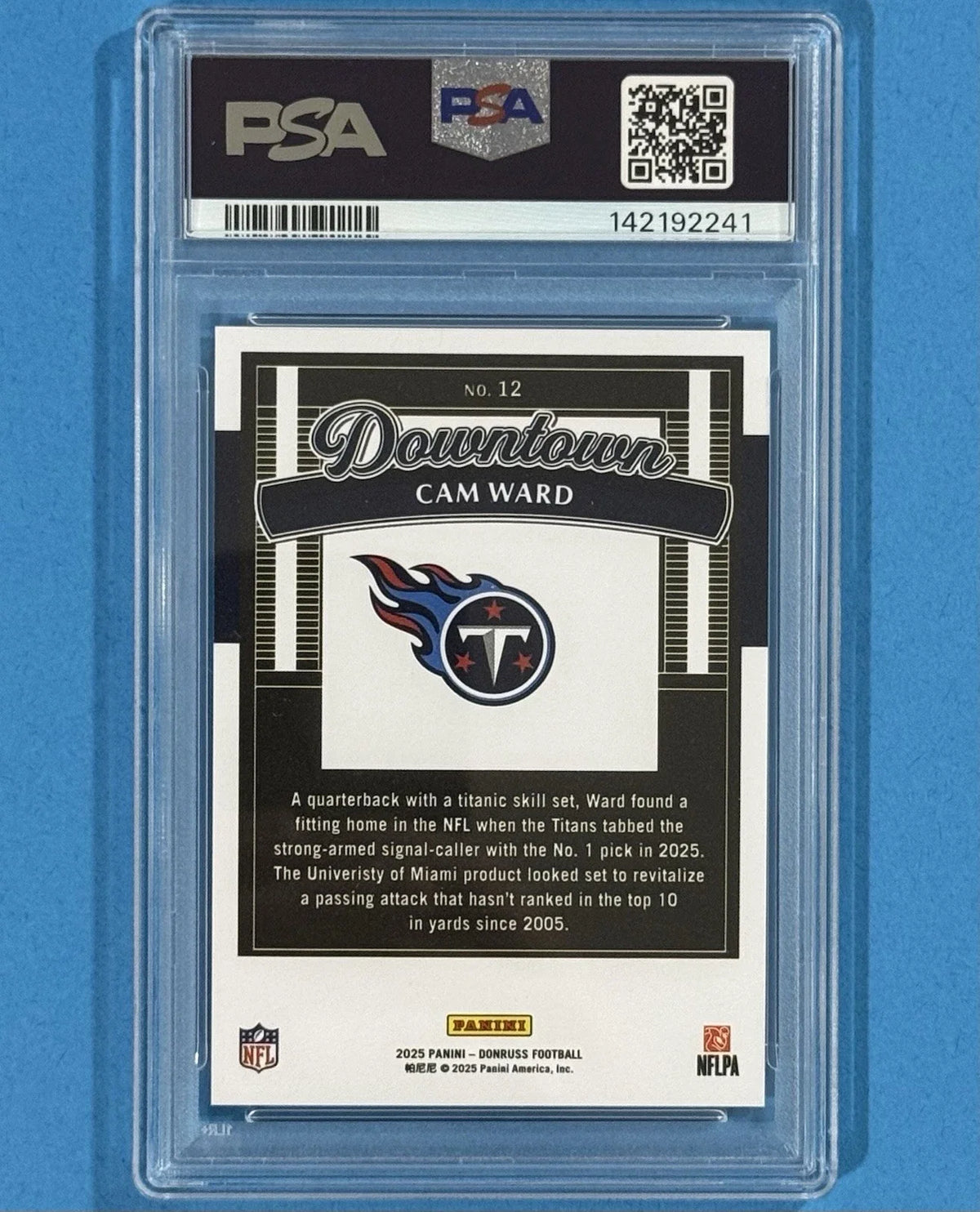 2025 Cam Ward — Donruss Downtown — PSA 10 — back — Inventory P145-D