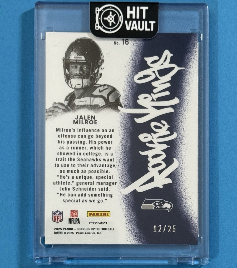 2025 Jalen Milroe — Donruss Optic Rookie Kings [Black Pandora] — back photograph