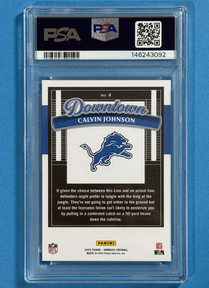 2025 Calvin Johnson — Donruss Downtown! [Base] — PSA 10 — back — Inventory P143-A