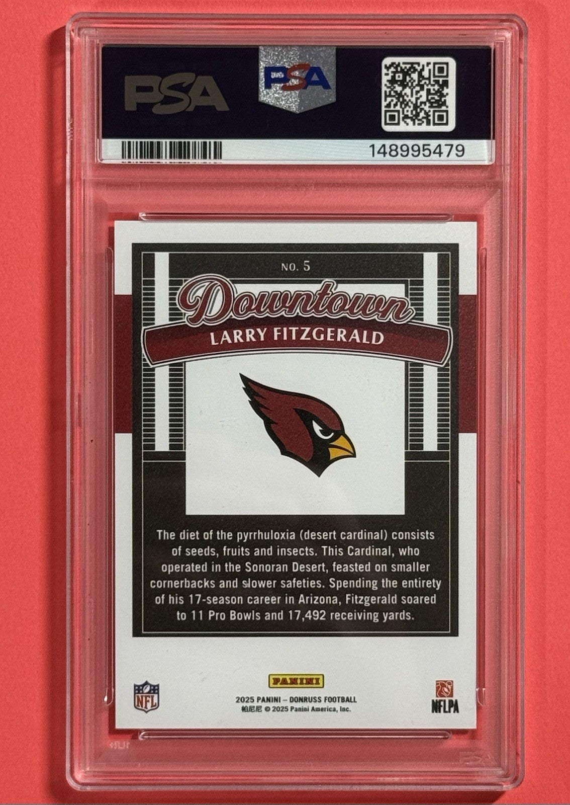 2025 Larry Fitzgerald — Donruss Downtown! Horizontal — PSA 10 — back — Inventory P590-B