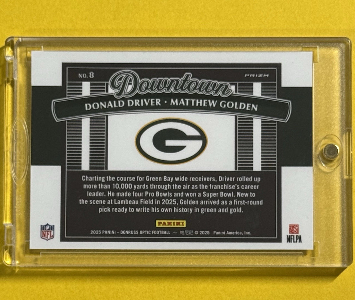 2025 Donald Driver / Matthew Golden — Donruss Optic Downtown Duos — back — Inventory P593-D