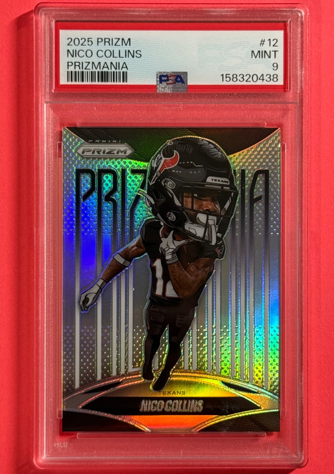 2025 Nico Collins — Prizm Prizmania [SSP / Case Hit] — PSA 9 — front — Inventory P133-A