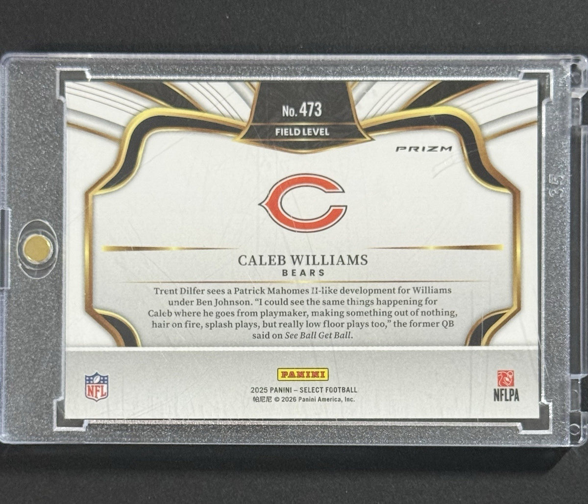 2025 Caleb Williams — Select Field Level [Zebra Prizm] — back — Inventory P591-B