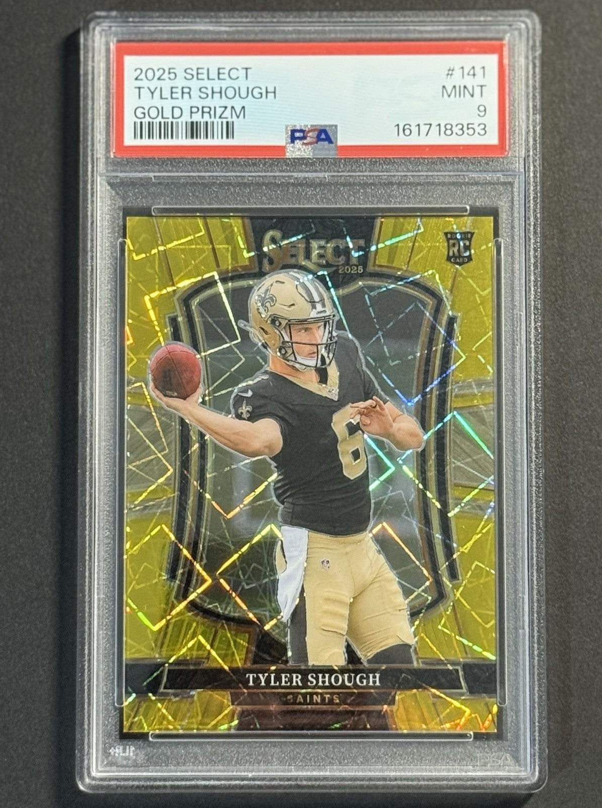 2025 Tyler Shough — Select Premier Level [Gold Prizm] — PSA 9 — front — Inventory P145-C