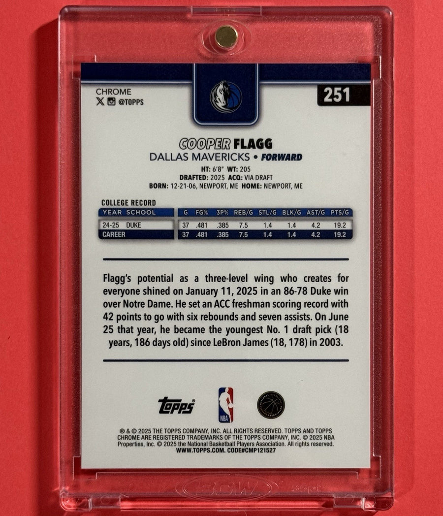 2025-26 Cooper Flagg — Chrome [Blue X-Fractor] — back photograph
