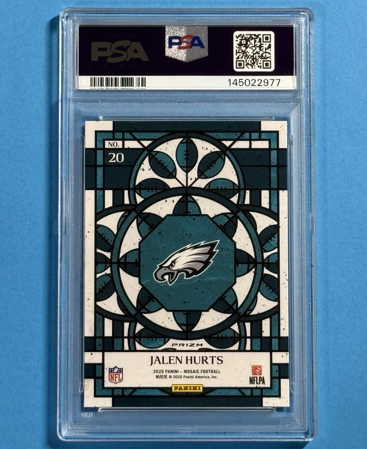 2025 Jalen Hurts — Mosaic Stained Glass — PSA 10 — back — Inventory P594-C