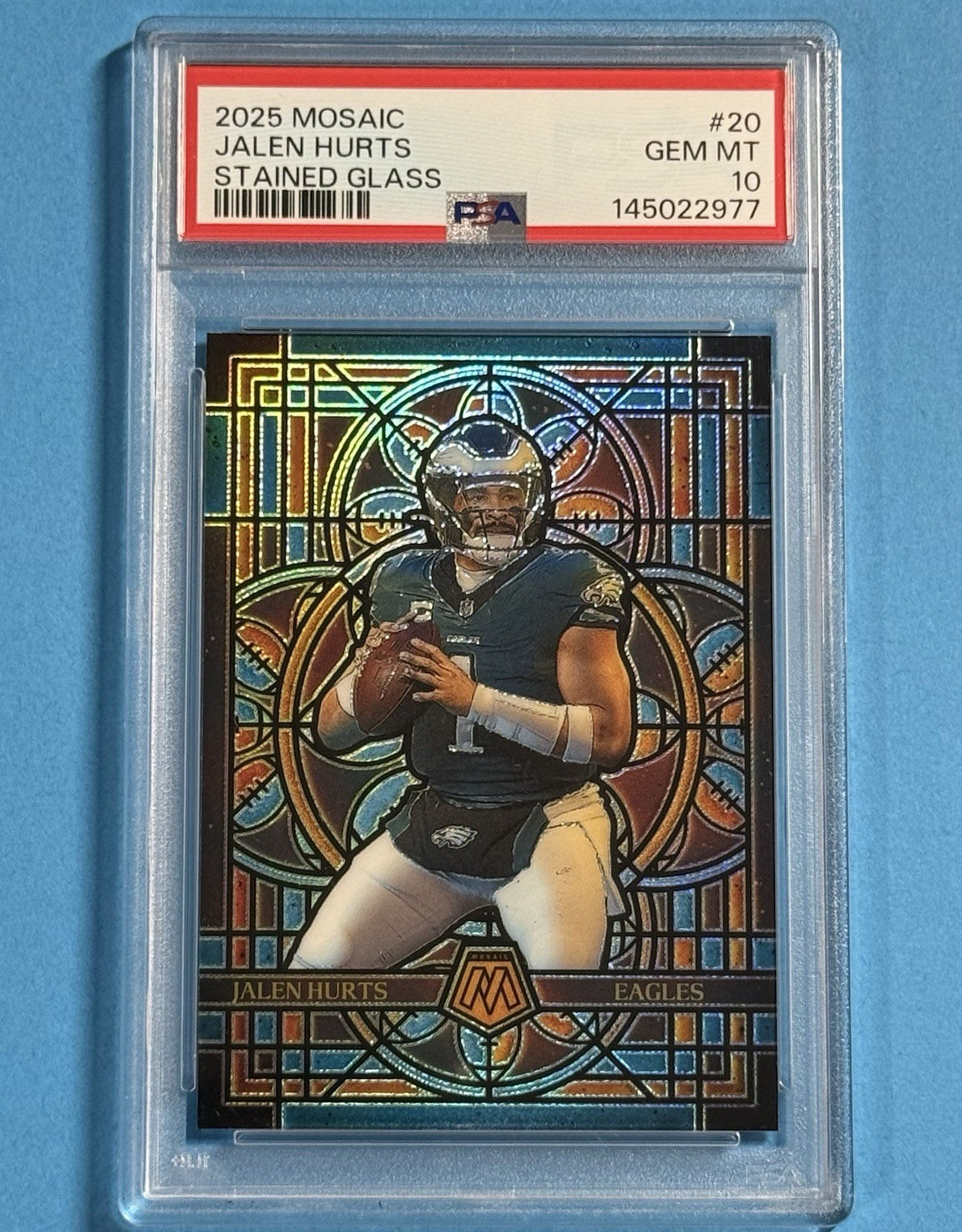 2025 Jalen Hurts — Mosaic Stained Glass — PSA 10 — front — Inventory P594-C